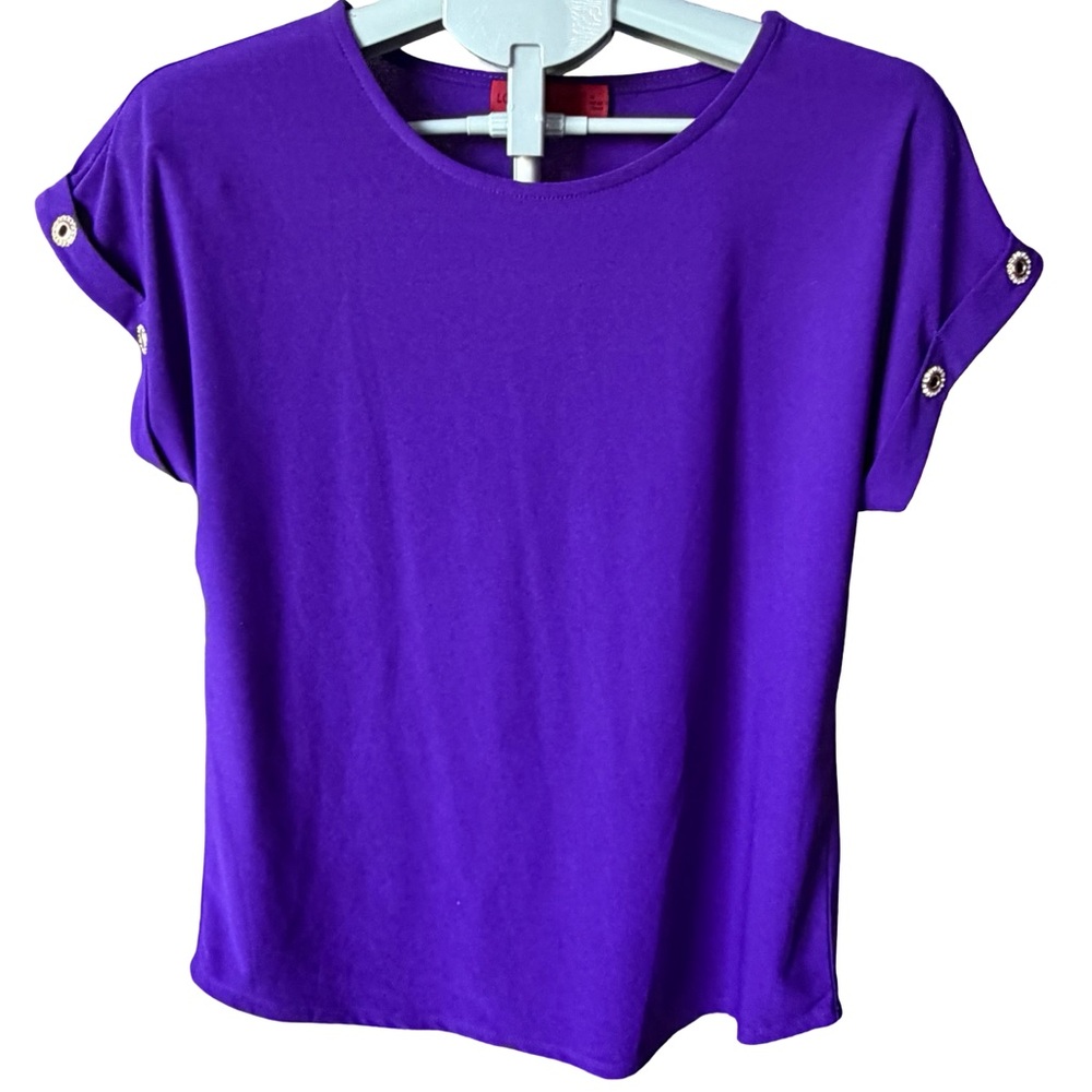 Scarlett Purple Short Sleeve Button-Tab Women's Top
